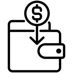 Wallet icon. income or cash flow icon that depicts money coming into the wallet.