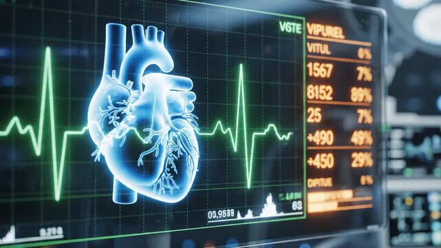 Heart Monitor Display with Heartbeat and Medical Data