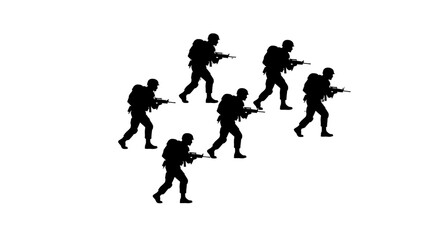 Obraz premium Military Soldiers Silhouettes. Tactical Combat Figures. Army Graphic Vector Illustration.