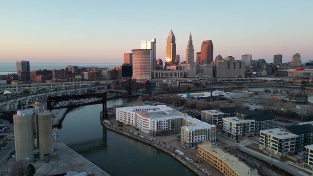 Sunset River Scene in Cleveland, OH