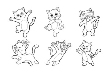 Fototapeta premium Funny Cartoon Cat Line Art Coloring Page , Cute cat outline vector illustration
