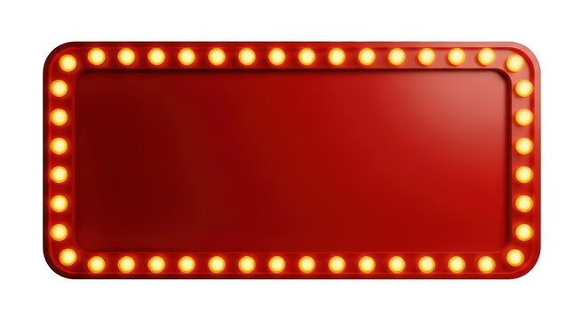 A red marquee sign with yellow lights on a transparent background for advertising