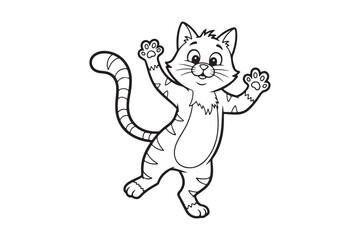 Obraz premium Funny Cartoon Cat Line Art Coloring Page , Cute cat outline vector illustration