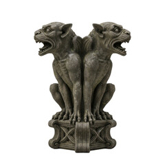 Stone gargoyle sculpture with two heads