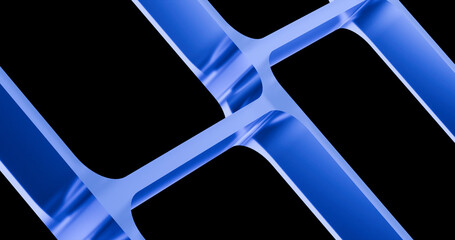 abstract 3d render blue glass square line on dark background