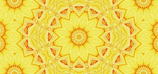 Vibrant Yellow and Gold Mandala Kaleidoscope Pattern Background