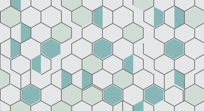Abstract geometric pattern of light blue and mint hexagons