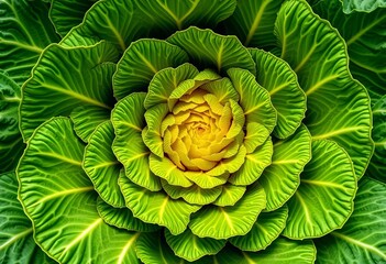 Obraz premium Intricate fractal cabbage pattern, layered leaves spiraling infinitely, background, closeup