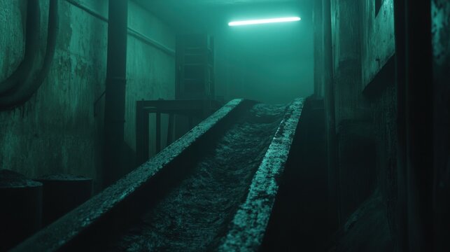 Underground Mine with Conveyor Belts Transporting Coal
