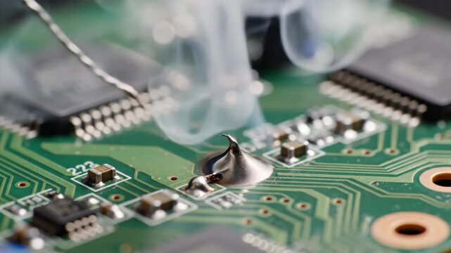 Soldering electronic components on a circuit board.