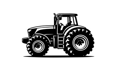 Obraz premium Side profile view of a farm tractor showing oversized rear tires, smaller front tires