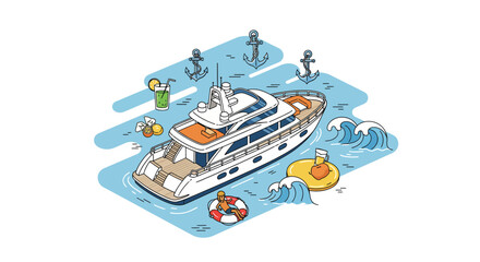 Luxury Yacht with Life Rings and Floats.