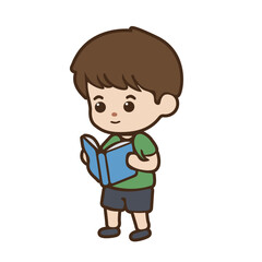 Chibi Boy Reading a Book Illustration