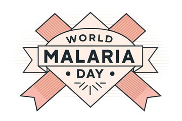 Obraz premium This modern and eye-catching graphic emblem for World Malaria Day features crisp, bold typography prominently displayed on an elegant ribbon banner design, ideal for digital and print media campaigns 