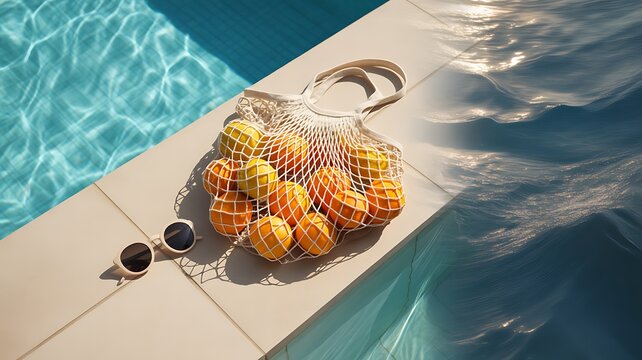 Oranges mesh bag swimming pool sunglasses summer