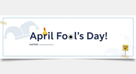 Obraz premium April fool's day banner with happy text and colorful design elements on white background