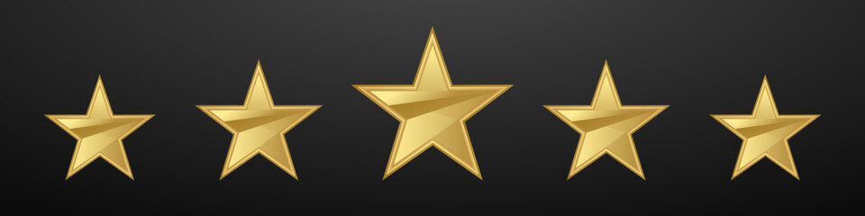 Obraz premium Five Gold Star Rating Icon Isolated on Dark Background