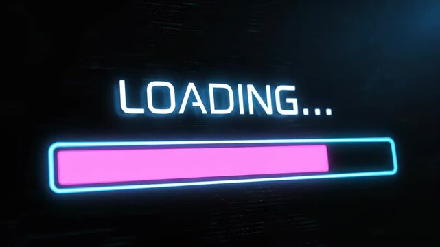 Retro neon loading animation glitch progress bar on dark background