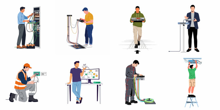 Network infrastructure installation, IT maintenance, and Internet of Things management by diverse technical professionals.