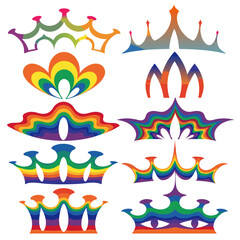Luxury royal crown logo collection with elegant heraldic symbols and premium rainbow colorful designs