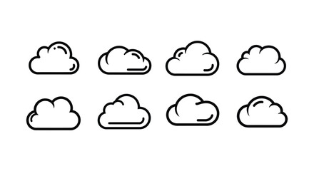 A collection of various modern stylized vector cloud icons for weather, data, and web design applications.