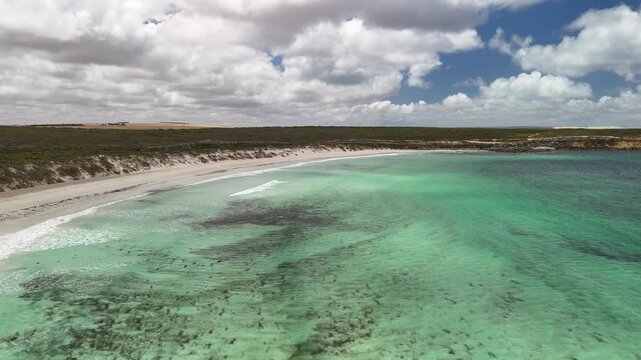 Fishery Bay, Sleaford, South Australia &ndash; 4K Aerial Drone Footage of Turquoise Waters, White Sand Beach and Rugged Eyre Peninsula Coastline in Lincoln National Park. 