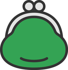 がま口財布のアイコン（線画カラー）のイラスト
