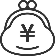 円マークのついた、がま口財布のアイコン（線画）のイラスト