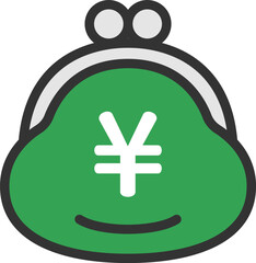 円マークのついた、がま口財布のアイコン（線画カラー）のイラスト