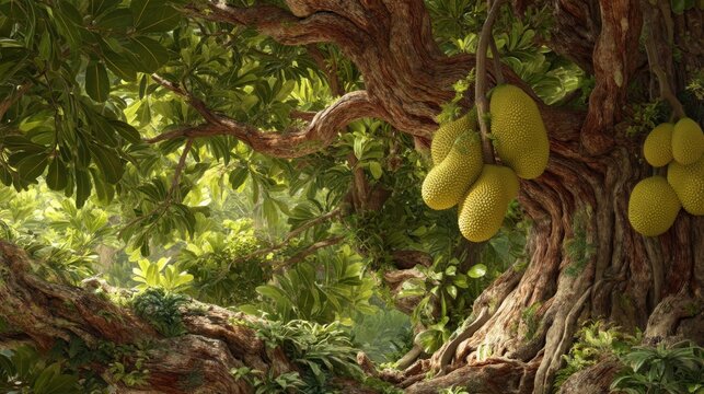 Majestic Jackfruit Tree Surrounded by Lush Green Foliage in Nature