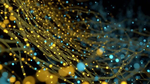 Vibrant glowing string lights against dark background