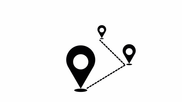 Three Location Point Connection with Lines Animation. GPS Pin Pointers Path on White Background 4K Motion Graphic