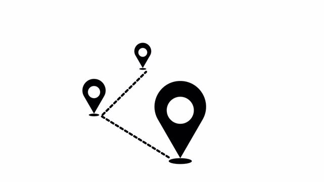 Three Location Point Connection Lines Animation, GPS Pin Pointer Path on White Background 4K Motion Graphic