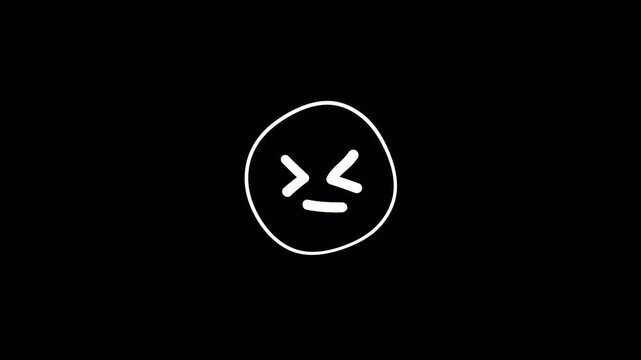 Hand-Drawn Doodle Emoji Loop Animation on Transparent Background. 4K Animated Cute Cartoon Wiggle Emotion Stickers: Smile, Sad, Happy Face