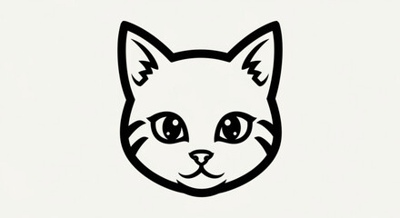 Obraz premium Black and white cartoon cat face with pointed ears and whiskers on a plain background