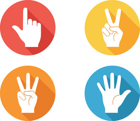 Obraz premium Hand Gesture Icons Set with One, Two, Three, and Five Fingers for Communication, Sign Language, and Symbol Concepts