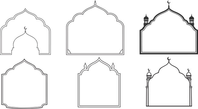  Ramadan shape and mosque arch shape, slamic windows shapes vector illustration 