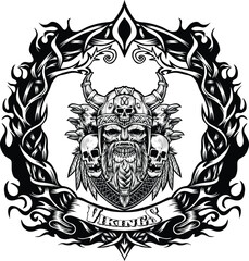 Viking Warrior Emblem Logo, Norse Helmet Vintage Vector