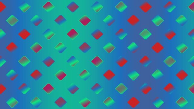 Mesmerizing abstract geometric pattern featuring a repeating grid of red and green diamond shapes with a smooth blue and teal gradient background, creating a dynamic and modern visual effect