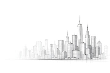 Modern city skyline sketch with sleek skyscrapers and urban landscape