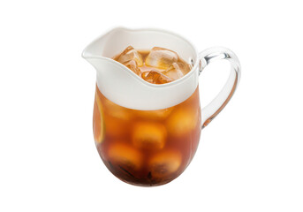 A white pitcher filled with iced tea showcasing refreshing beverage presentation on transparent background