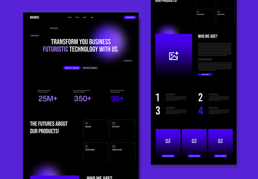 Technology Brand Modern Website Landing Page Wireframe Design