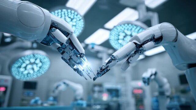 Robotic Precision: Cutting-edge surgical robots collaborate seamlessly within a state-of-the-art operating room, embodying the future of medicine through precision and innovation. 