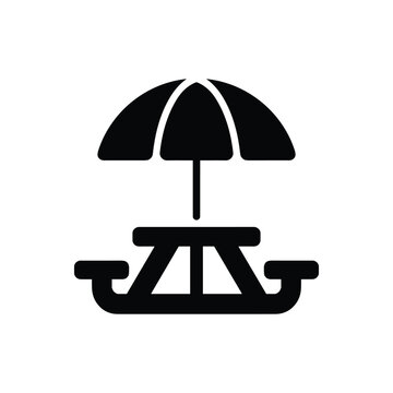 Picnic Table with Umbrella Icon Silhouette Outdoor Seating Park Furniture Simple Vector Graphic
