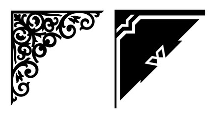 Decorative corner designs featuring intricate and geometric patterns in black and white Vector, illustration © Sidratul