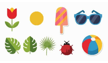 Bright spring summer sticker pack colorful flat seasonal vector illustration © MdMoymul