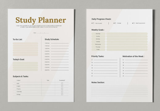 Study Planner Design Template Layout