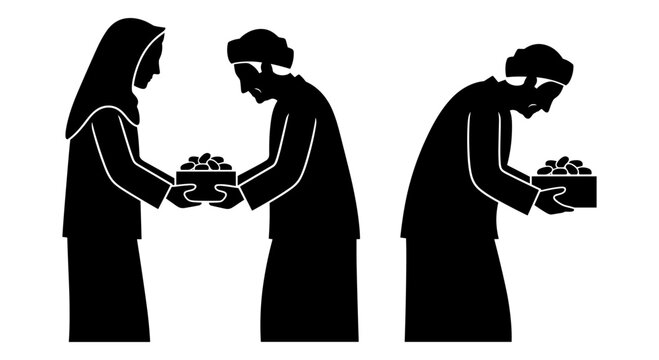 Traditional gift exchange between individuals in cultural attire Vector, illustration