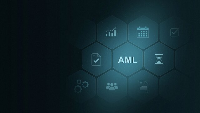 AML Anti Money Laundering Security Compliance on Tablet with Digital Finance Icons. digital 3d interface and illustration