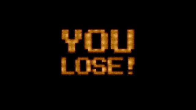 You Lose Retro Pixel Art Game Over Message